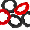 Oxballs Lot de 5 Cockrings Spinner 25 mm Noir-Rouge